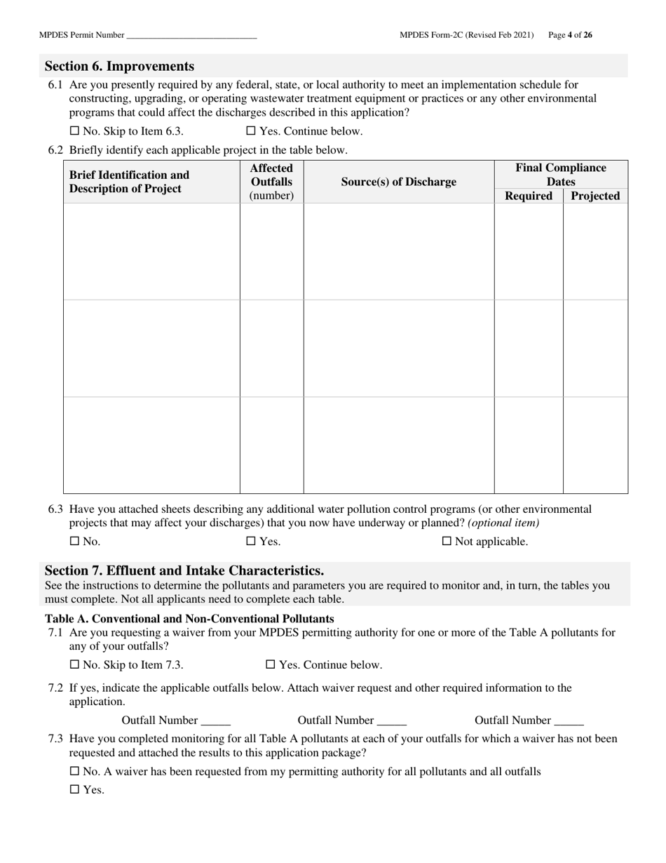 MPDES Form 2C Existing Manufacturing, Commercial, Mining, and Silviculture Operations - Montana, Page 4