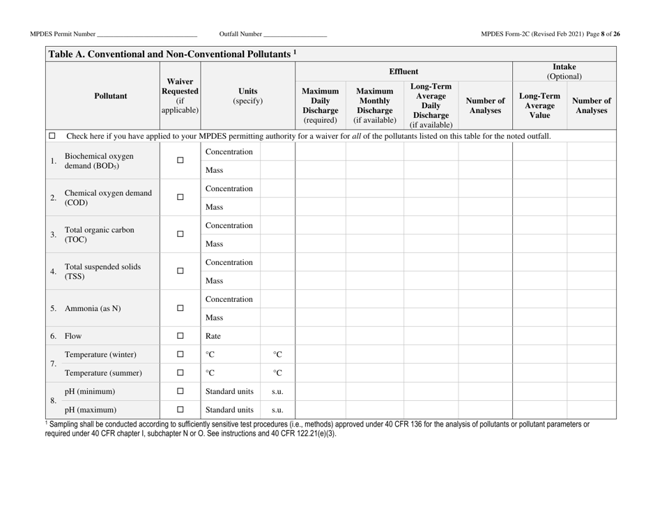 MPDES Form 2C Existing Manufacturing, Commercial, Mining, and Silviculture Operations - Montana, Page 8
