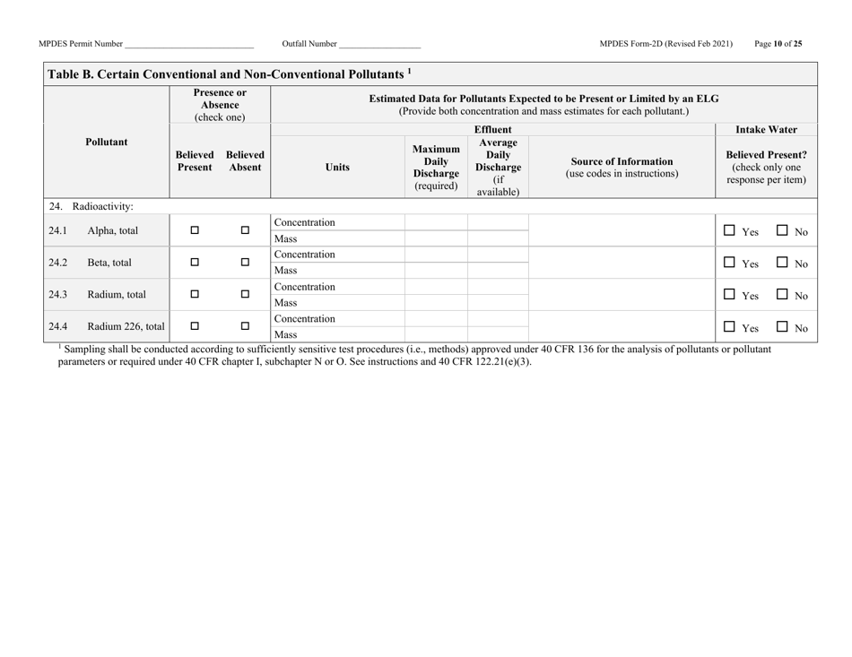 MPDES Form 2D New Manufacturing, Commercial, Mining, and Silviculture Operations - Montana, Page 10