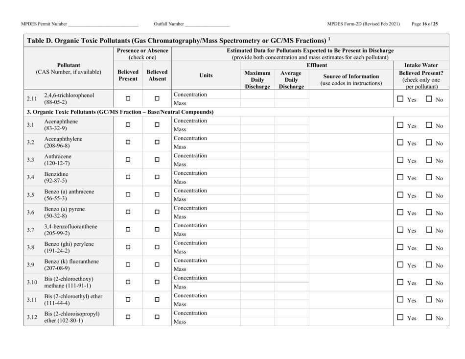 MPDES Form 2D New Manufacturing, Commercial, Mining, and Silviculture Operations - Montana, Page 16
