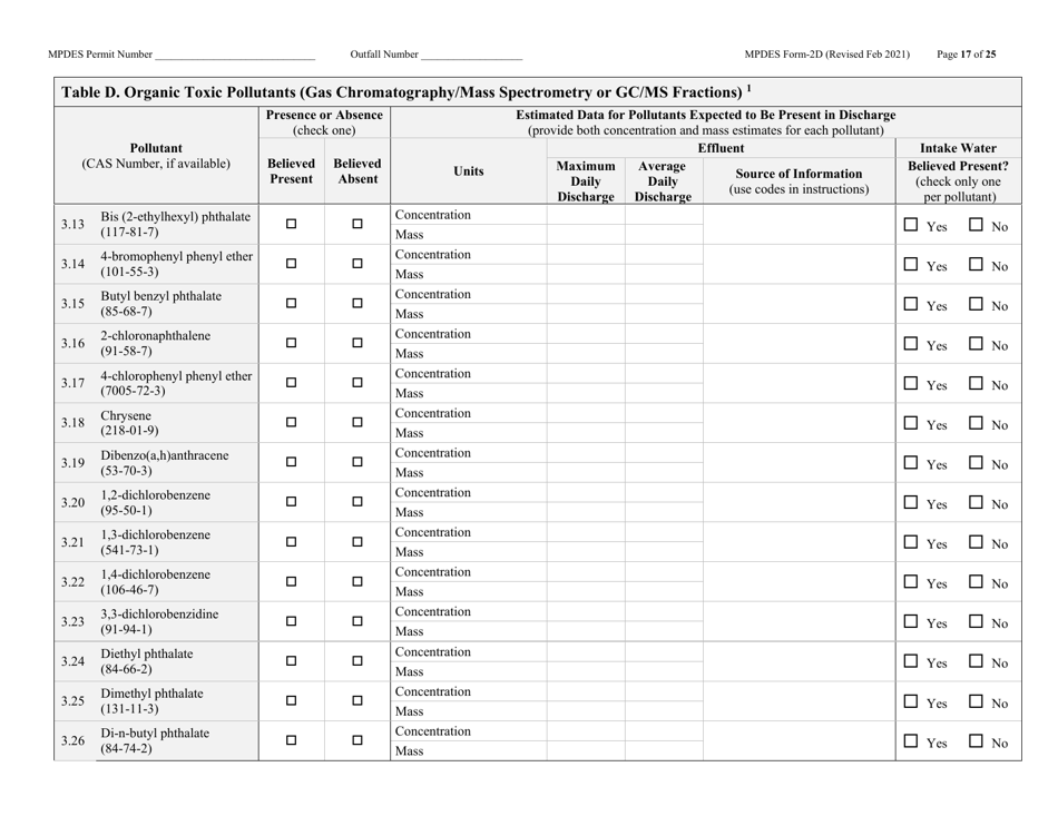 MPDES Form 2D New Manufacturing, Commercial, Mining, and Silviculture Operations - Montana, Page 17