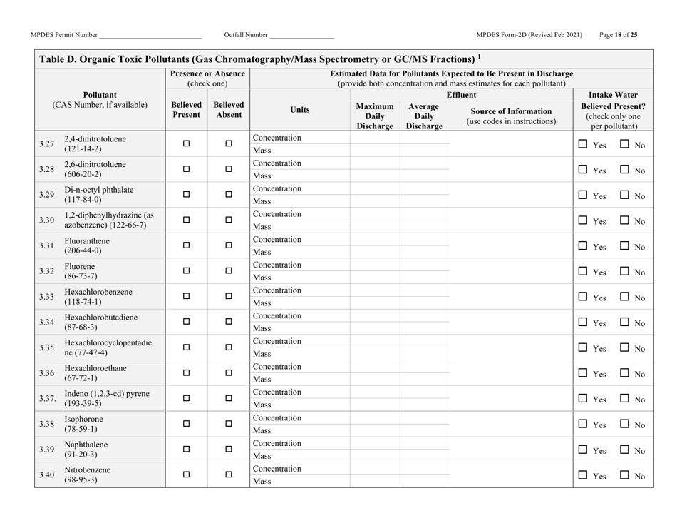 MPDES Form 2D New Manufacturing, Commercial, Mining, and Silviculture Operations - Montana, Page 18