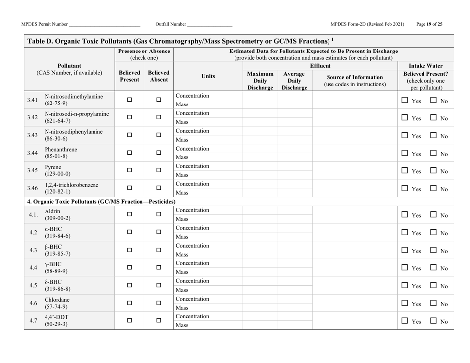 MPDES Form 2D New Manufacturing, Commercial, Mining, and Silviculture Operations - Montana, Page 19