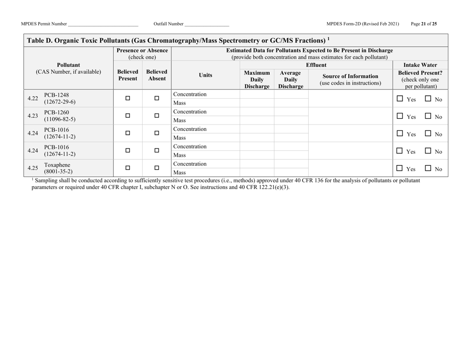 MPDES Form 2D New Manufacturing, Commercial, Mining, and Silviculture Operations - Montana, Page 21