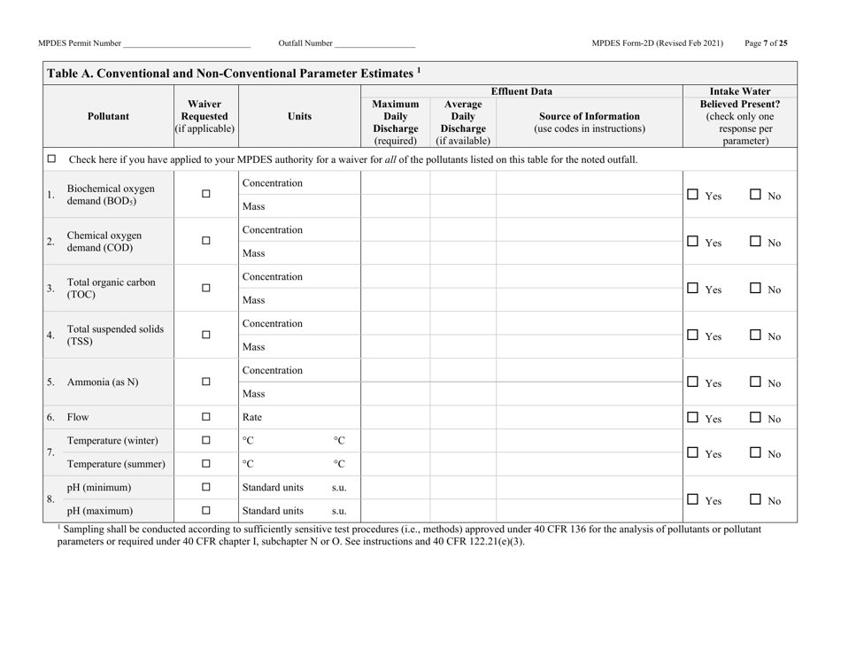 MPDES Form 2D New Manufacturing, Commercial, Mining, and Silviculture Operations - Montana, Page 7