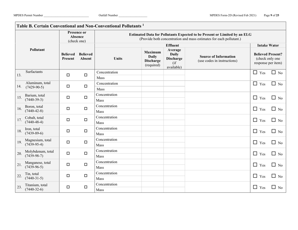 MPDES Form 2D New Manufacturing, Commercial, Mining, and Silviculture Operations - Montana, Page 9