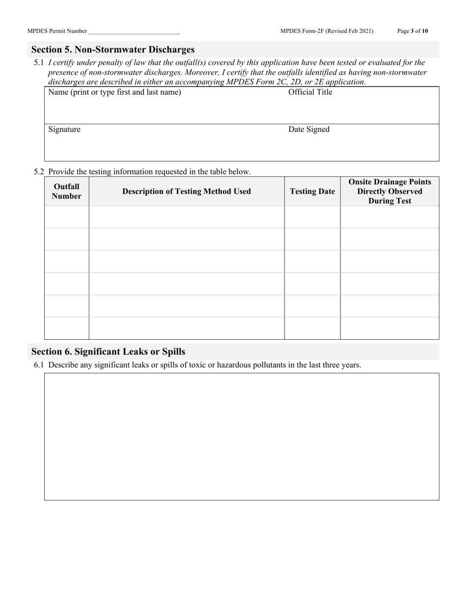 MPDES Form 2F Stormwater Discharges Associated With Industrial Activity - Montana, Page 3