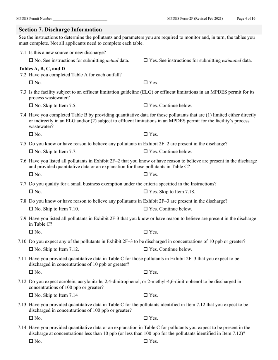 MPDES Form 2F Stormwater Discharges Associated With Industrial Activity - Montana, Page 4