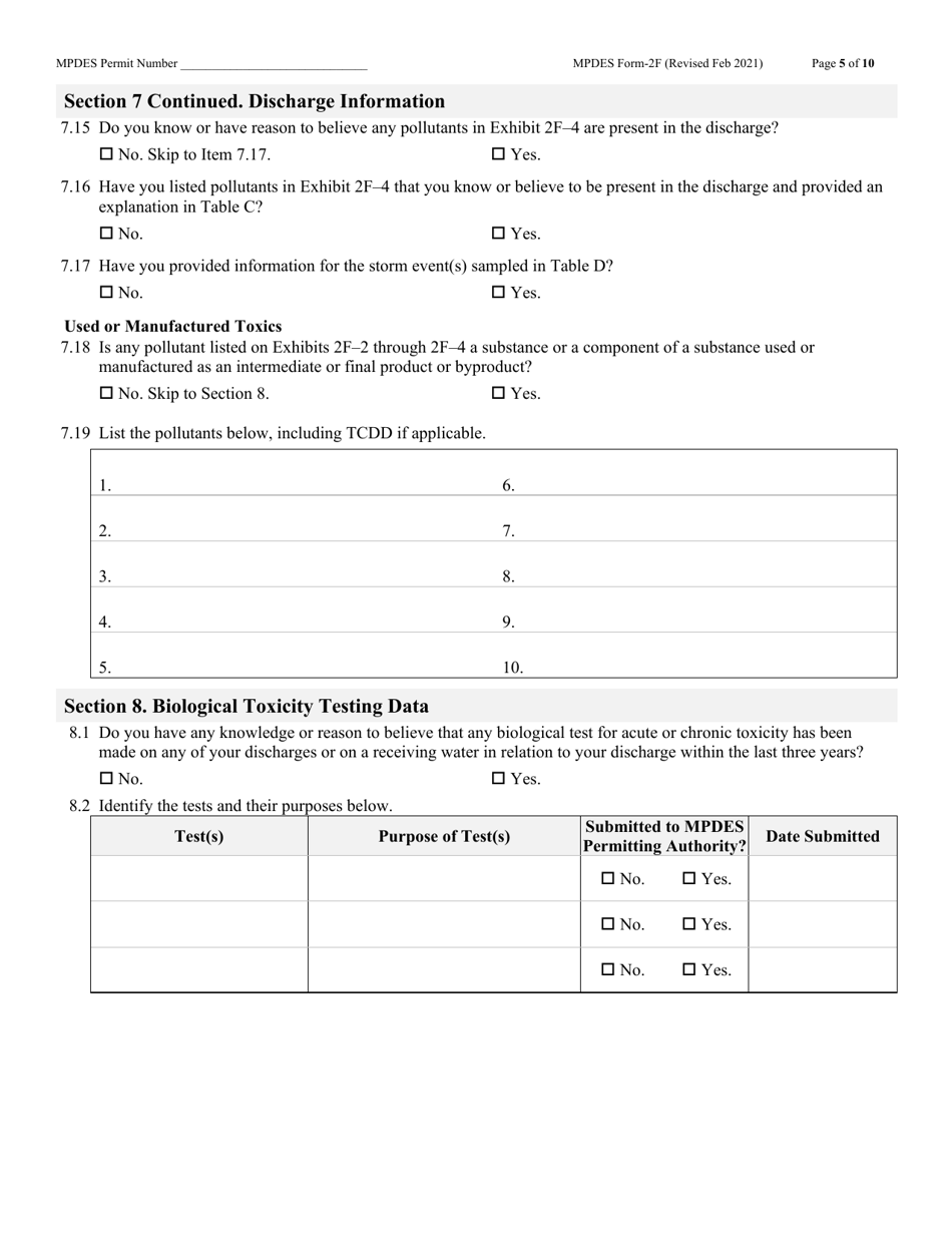 MPDES Form 2F Stormwater Discharges Associated With Industrial Activity - Montana, Page 5