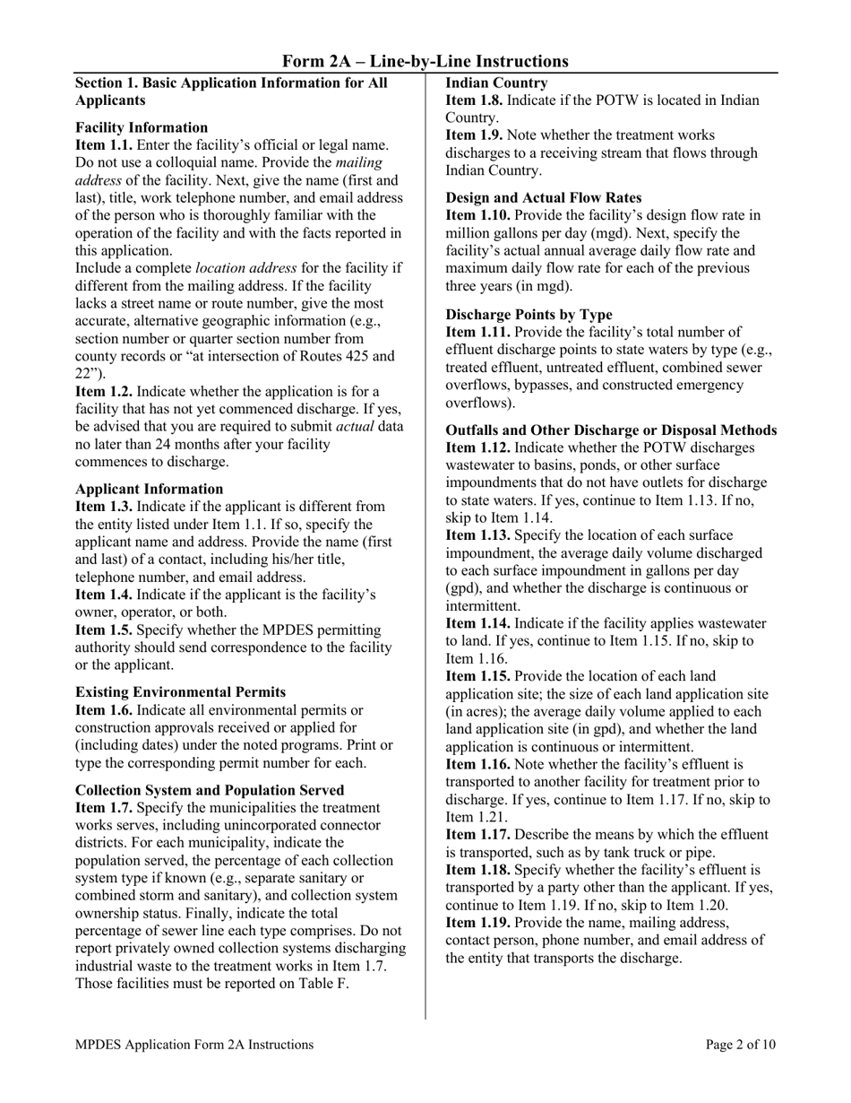 Instructions for MPDES Form 2A New and Existing Publicly Owned Treatment Works - Montana, Page 2