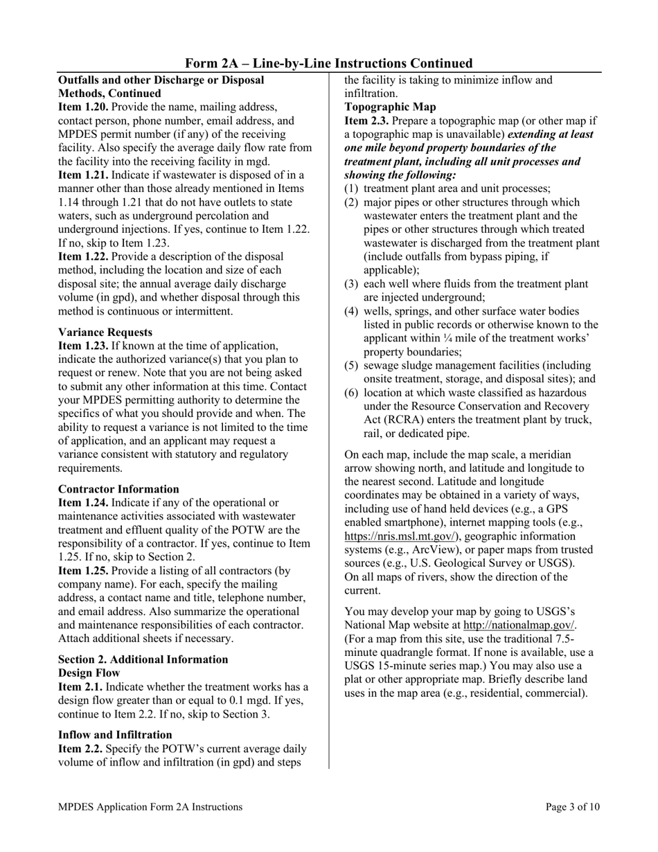 Instructions for MPDES Form 2A New and Existing Publicly Owned Treatment Works - Montana, Page 3