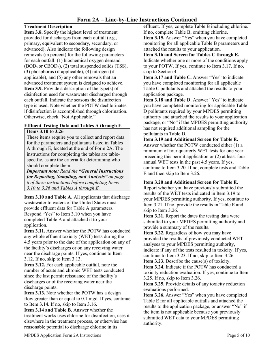 Instructions for MPDES Form 2A New and Existing Publicly Owned Treatment Works - Montana, Page 5