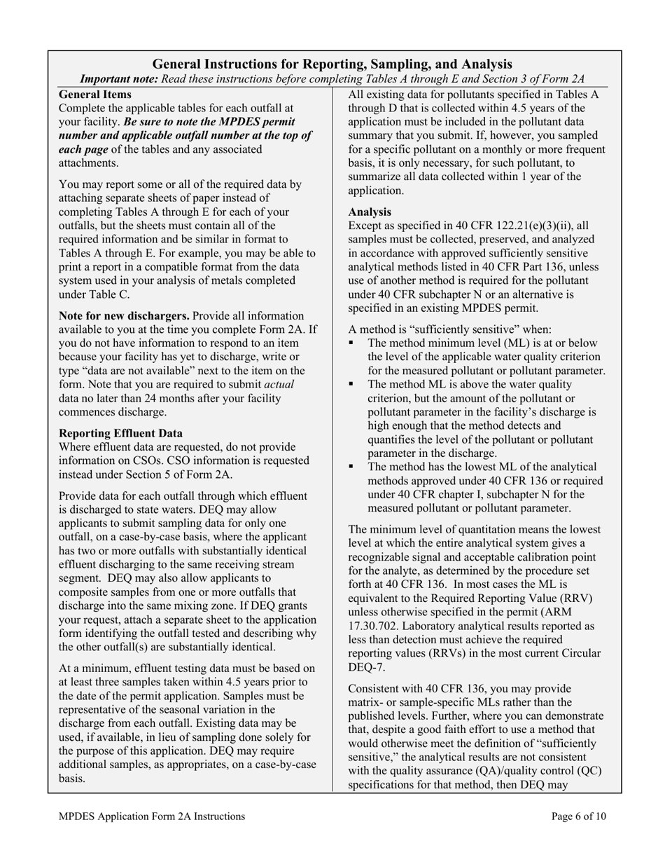 Instructions for MPDES Form 2A New and Existing Publicly Owned Treatment Works - Montana, Page 6