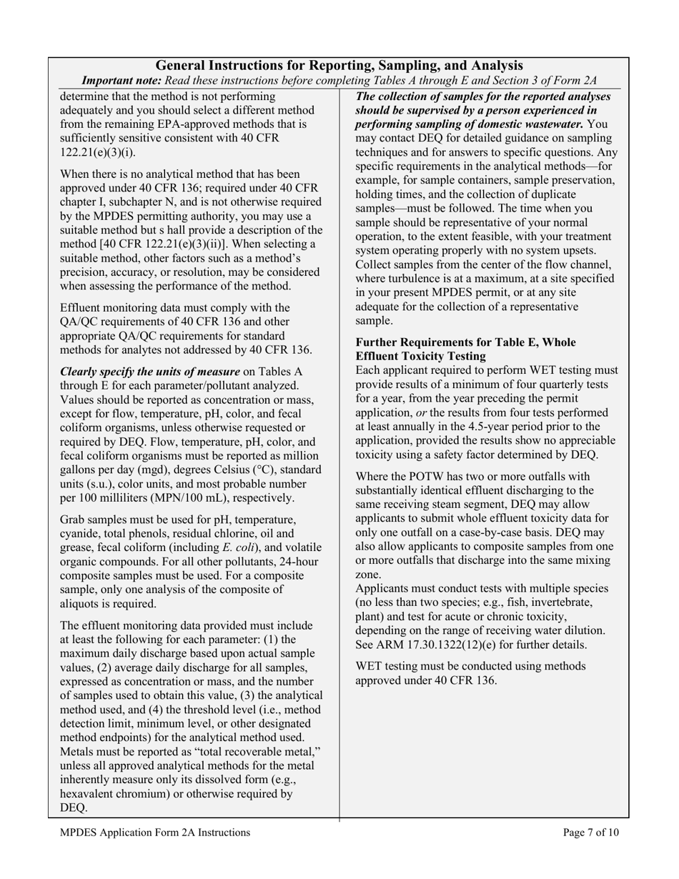 Instructions for MPDES Form 2A New and Existing Publicly Owned Treatment Works - Montana, Page 7