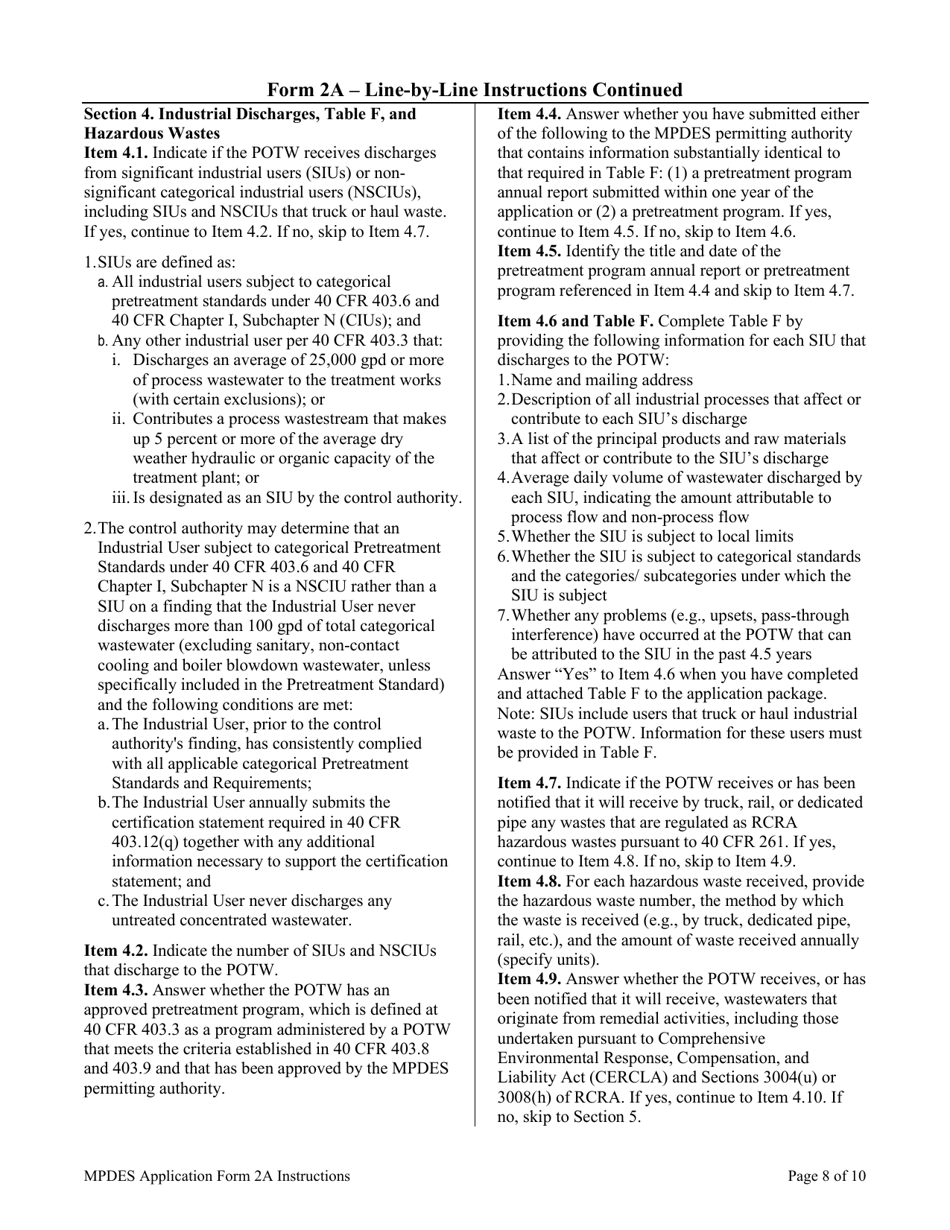 Instructions for MPDES Form 2A New and Existing Publicly Owned Treatment Works - Montana, Page 8