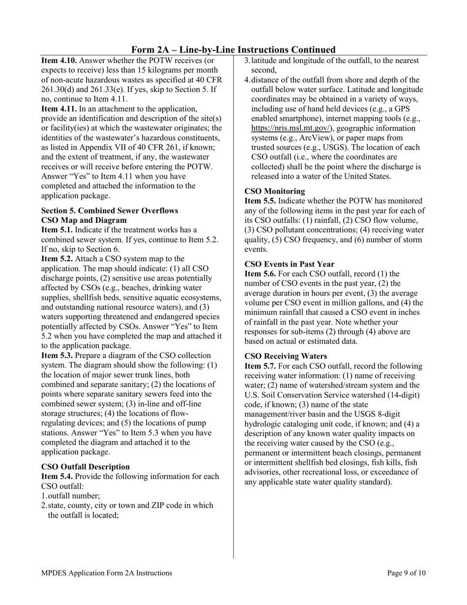 Instructions for MPDES Form 2A New and Existing Publicly Owned Treatment Works - Montana, Page 9