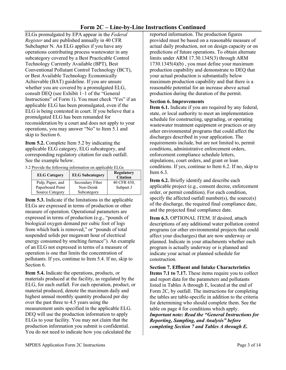 Instructions for MPDES Form 2C Existing Manufacturing, Commercial, Mining, and Silviculture Operations - Montana, Page 3