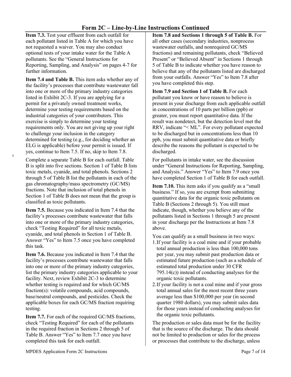 Instructions for MPDES Form 2C Existing Manufacturing, Commercial, Mining, and Silviculture Operations - Montana, Page 7