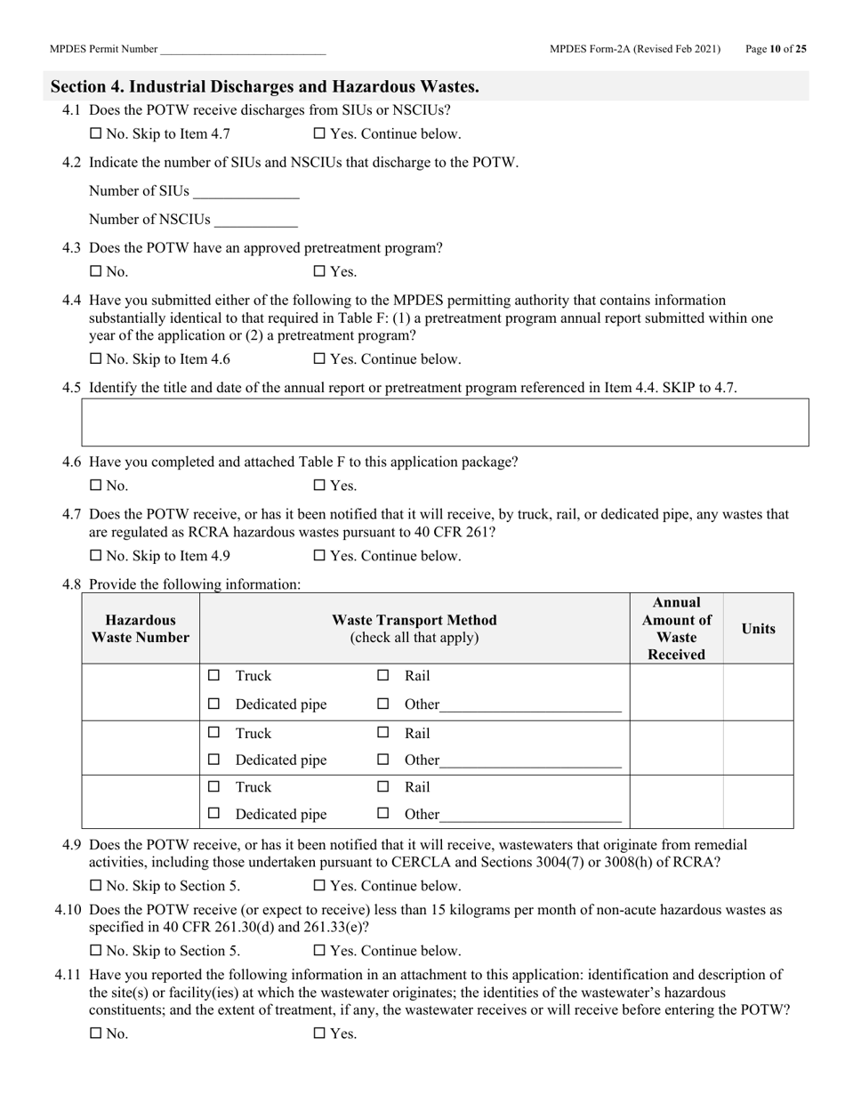 MPDES Form 2A New and Existing Publicly Owned Treatment Works - Montana, Page 10