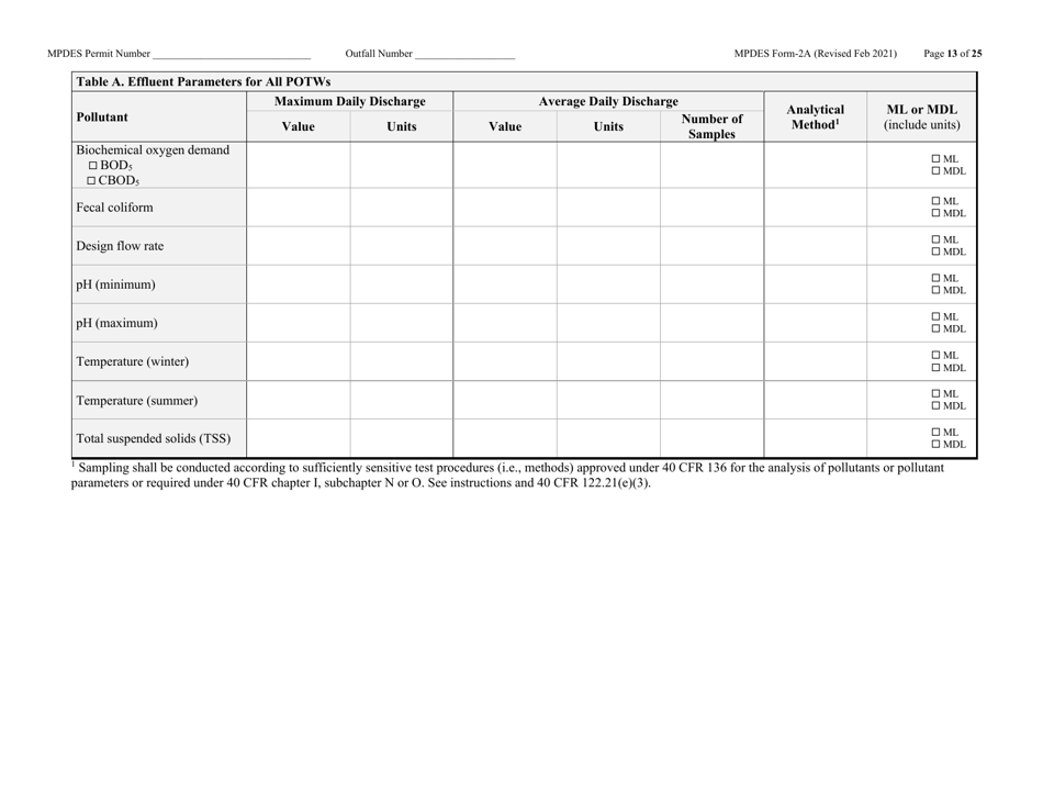 MPDES Form 2A New and Existing Publicly Owned Treatment Works - Montana, Page 13