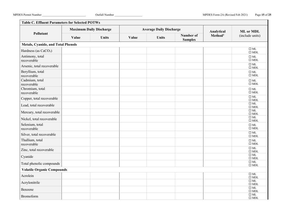 MPDES Form 2A New and Existing Publicly Owned Treatment Works - Montana, Page 15