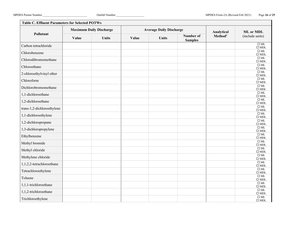 MPDES Form 2A New and Existing Publicly Owned Treatment Works - Montana, Page 16