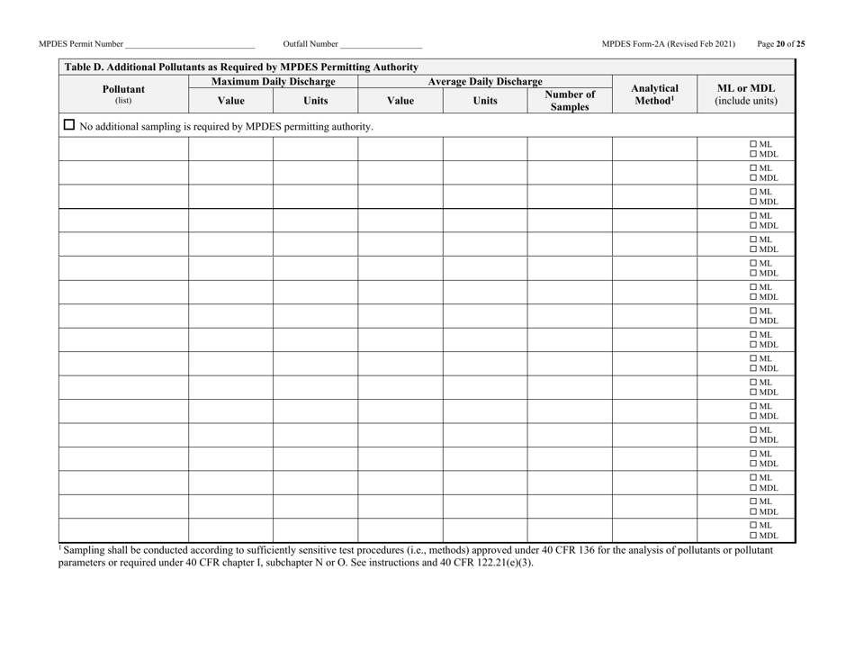 MPDES Form 2A New and Existing Publicly Owned Treatment Works - Montana, Page 20