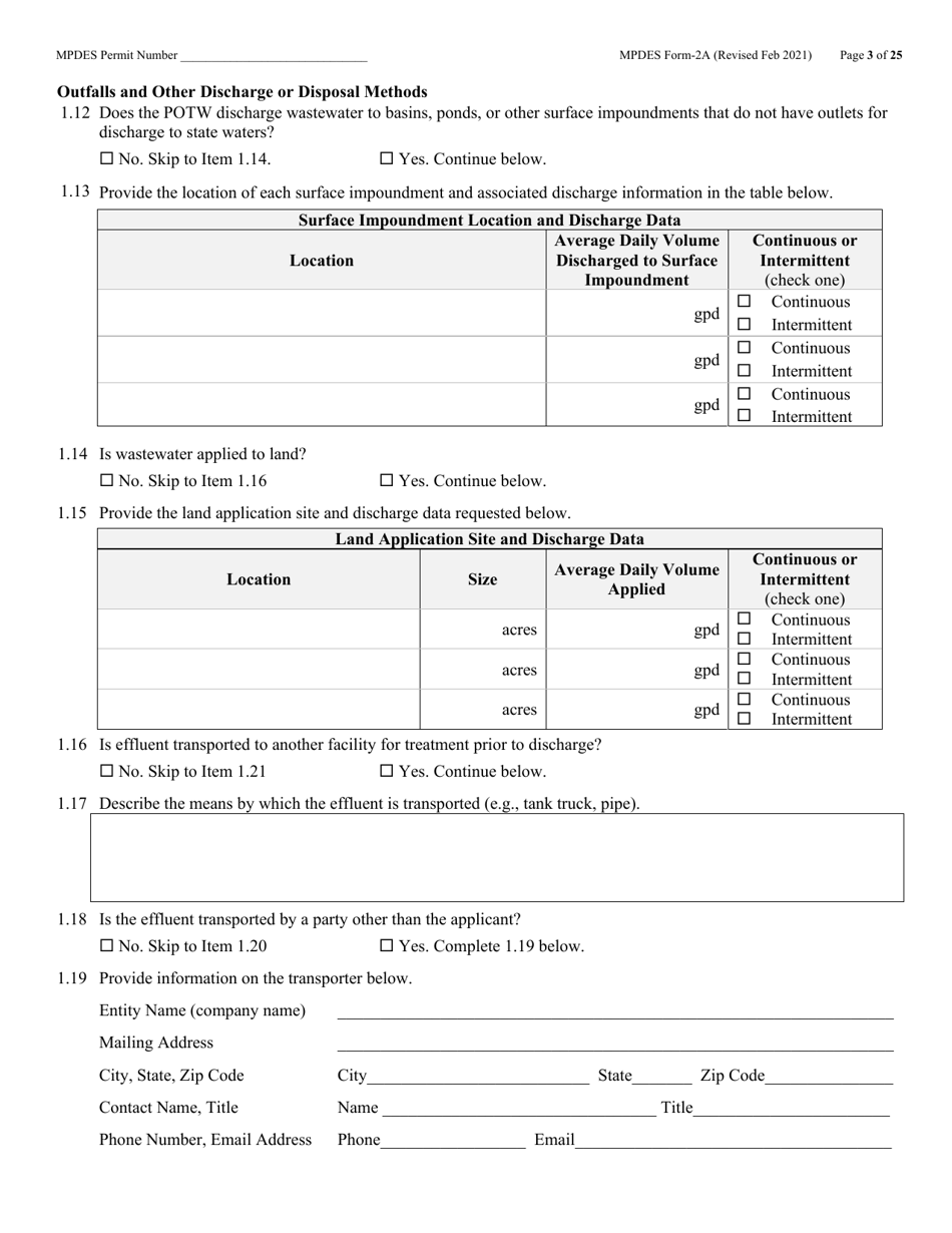 MPDES Form 2A New and Existing Publicly Owned Treatment Works - Montana, Page 3