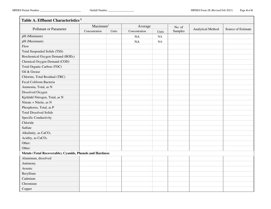 MPDES Form 2E Manufacturing, Commercial, Mining, and Silviculture Facilities Which Discharge Only Nonprocess Wastewater - Montana, Page 3
