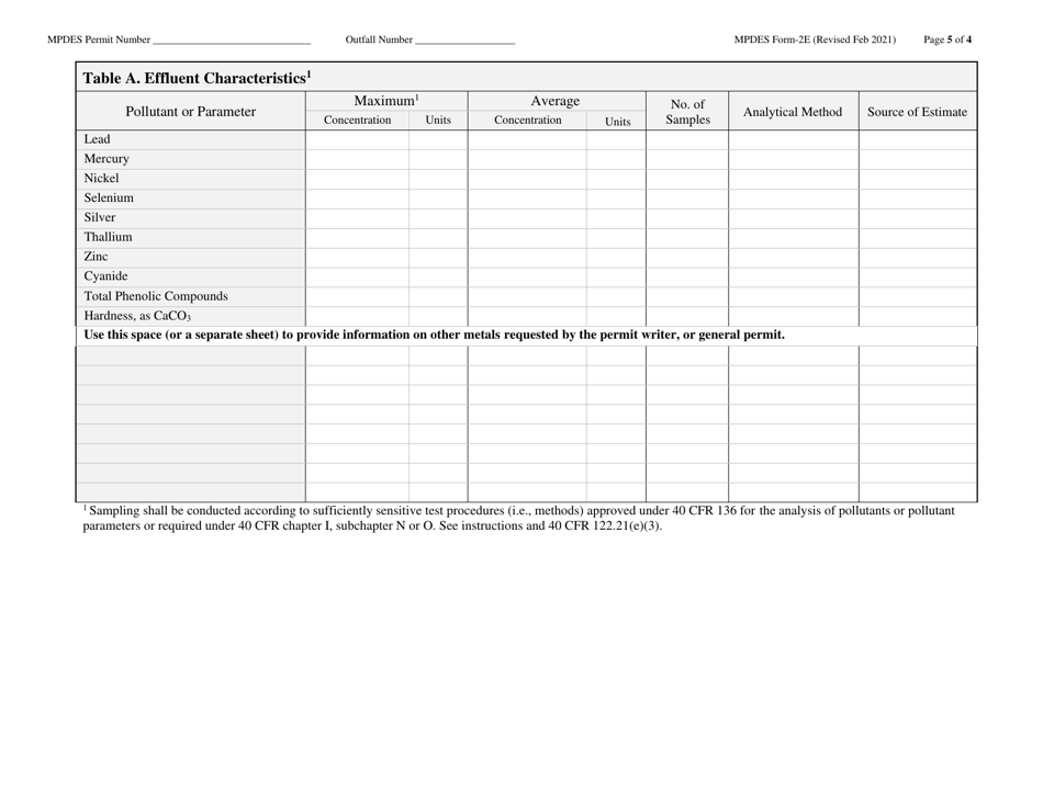 MPDES Form 2E Manufacturing, Commercial, Mining, and Silviculture Facilities Which Discharge Only Nonprocess Wastewater - Montana, Page 4