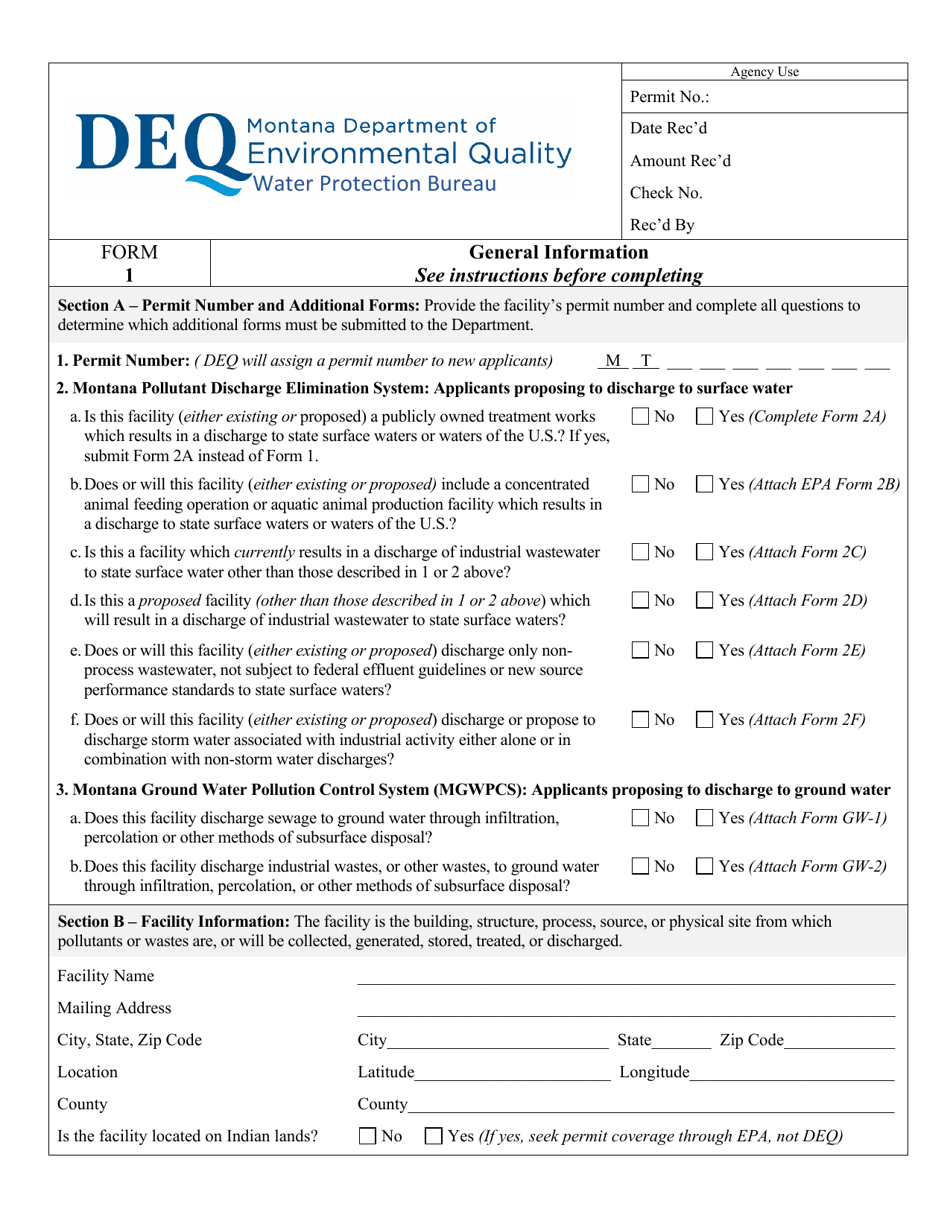 MPDES Form 1 General Information - Montana, Page 1