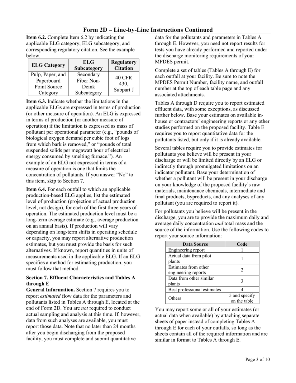 Instructions for MPDES Form 2D New Manufacturing, Commercial, Mining, and Silviculture Operations - Montana, Page 3