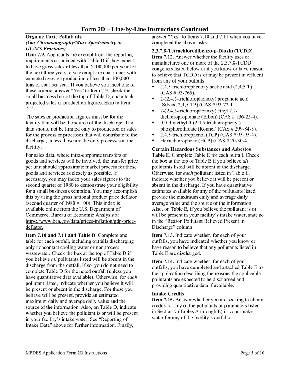 Instructions for MPDES Form 2D New Manufacturing, Commercial, Mining, and Silviculture Operations - Montana, Page 5