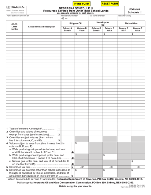 Form 61 Schedule II  Printable Pdf