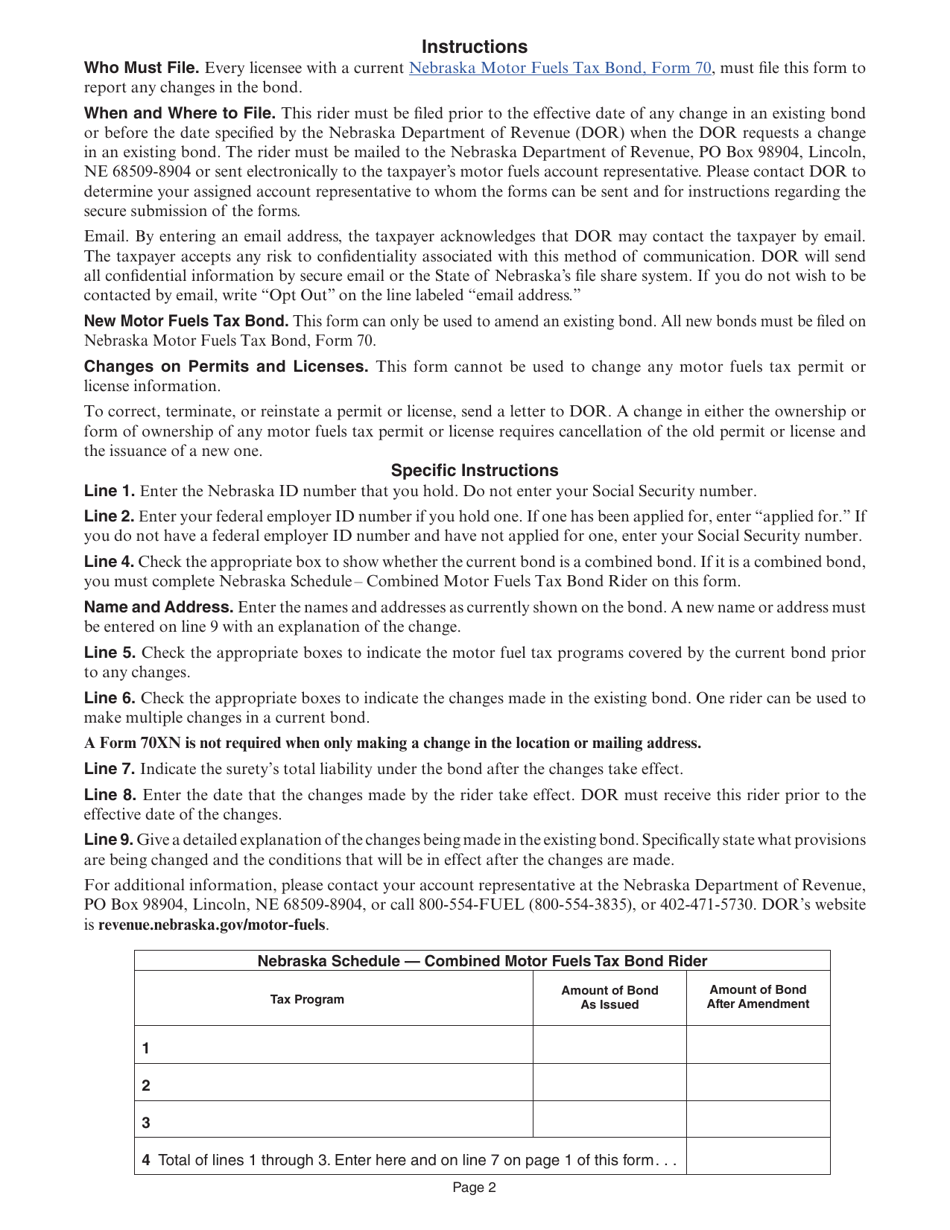 Form 70XN Nebraska Motor Fuels Tax Bond Rider - Nebraska, Page 2