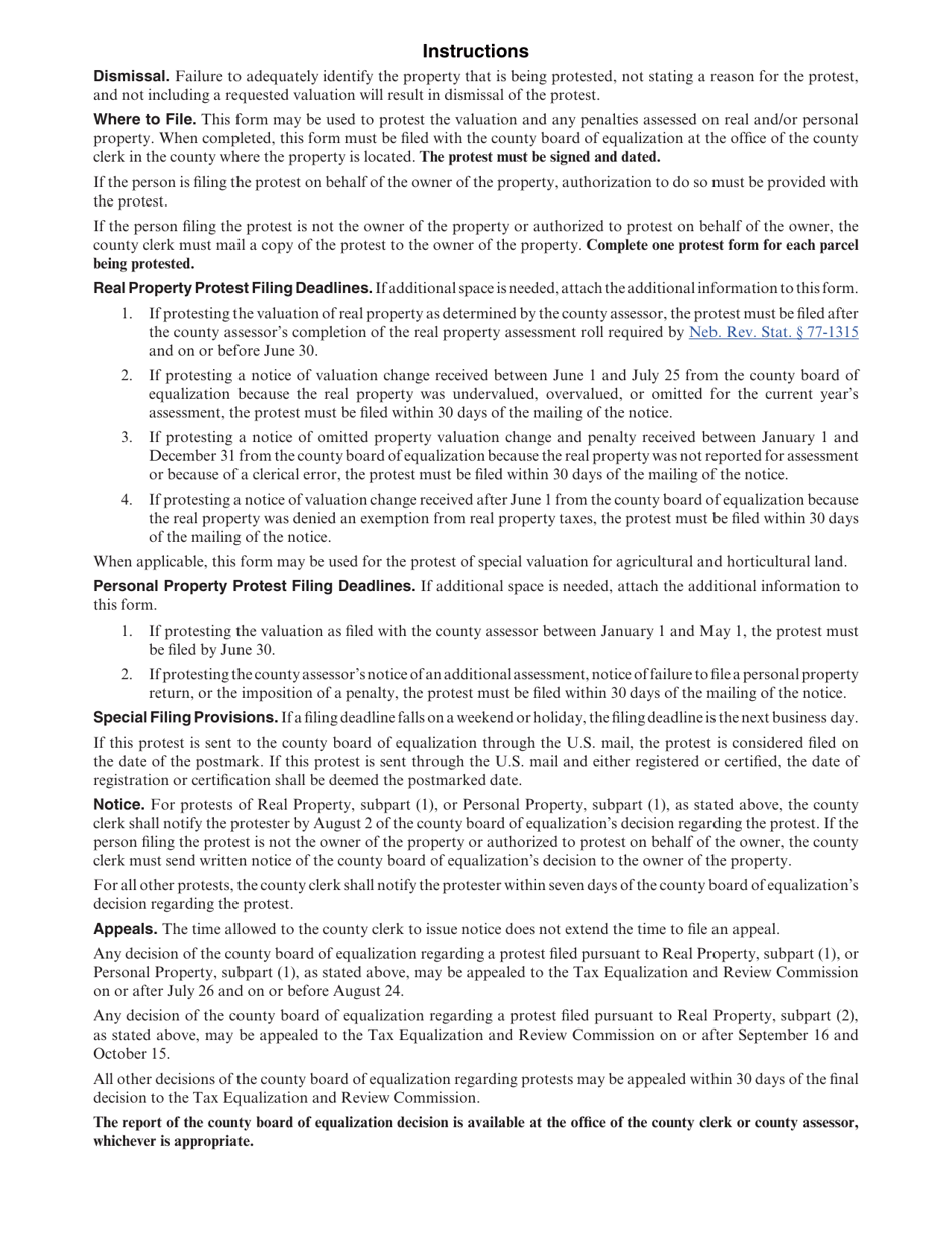 Form 422A Property Valuation Protest and Report of County Board of Equalization Action - Nebraska, Page 2