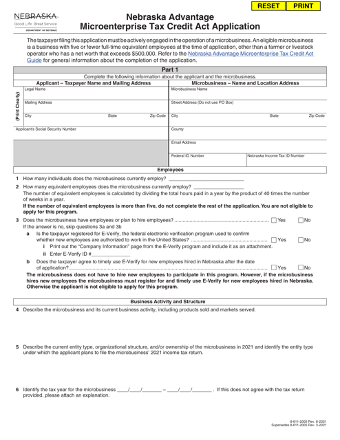 Nebraska Advantage Microenterprise Tax Credit Act Application - Nebraska Download Pdf