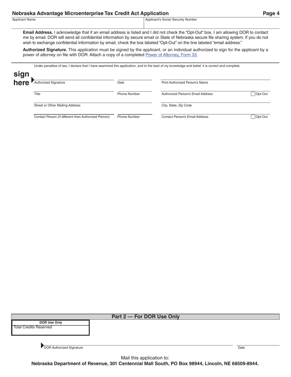 Nebraska Advantage Microenterprise Tax Credit Act Application - Nebraska, Page 4