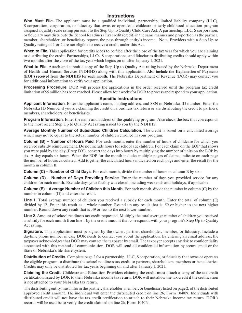 School Readiness Tax Credit Act - Application for Childcare and Education Provider - Nebraska, Page 3