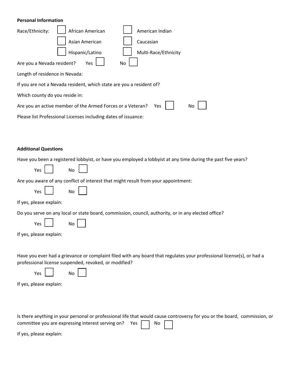 Board, Commission, or Committee Interest Application - Nevada, Page 3