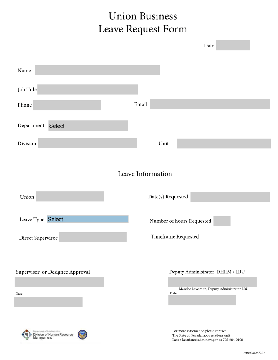 Union Business Leave Request Form - Nevada, Page 1