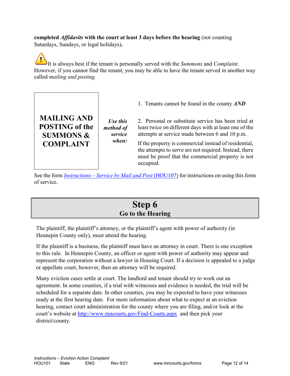 Form HOU101 Instructions - Eviction Action Complaint - Minnesota, Page 12