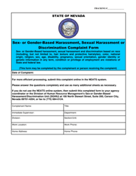 Form HR-30 Sex- or Gender-Based Harassment, Sexual Harassment or Discrimination Complaint Form - Nevada