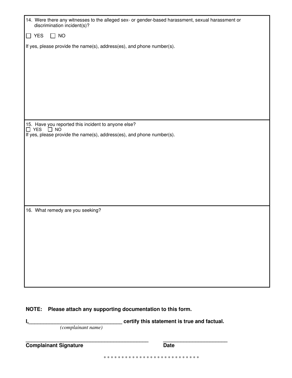 Form HR-30 Sex- or Gender-Based Harassment, Sexual Harassment or Discrimination Complaint Form - Nevada, Page 4