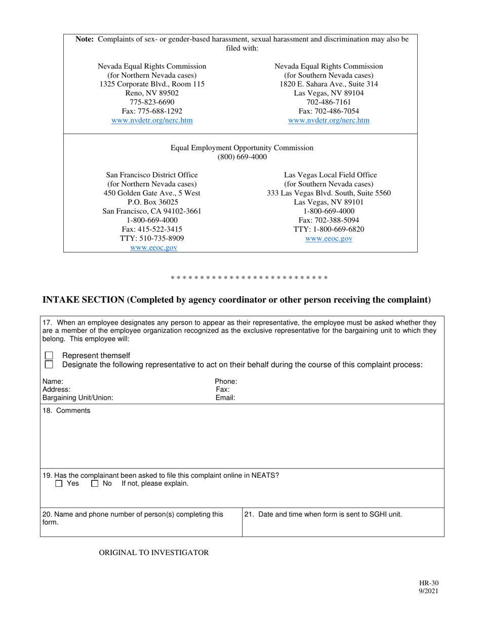 Form Hr 30 Download Printable Pdf Or Fill Online Sex Or Gender Based