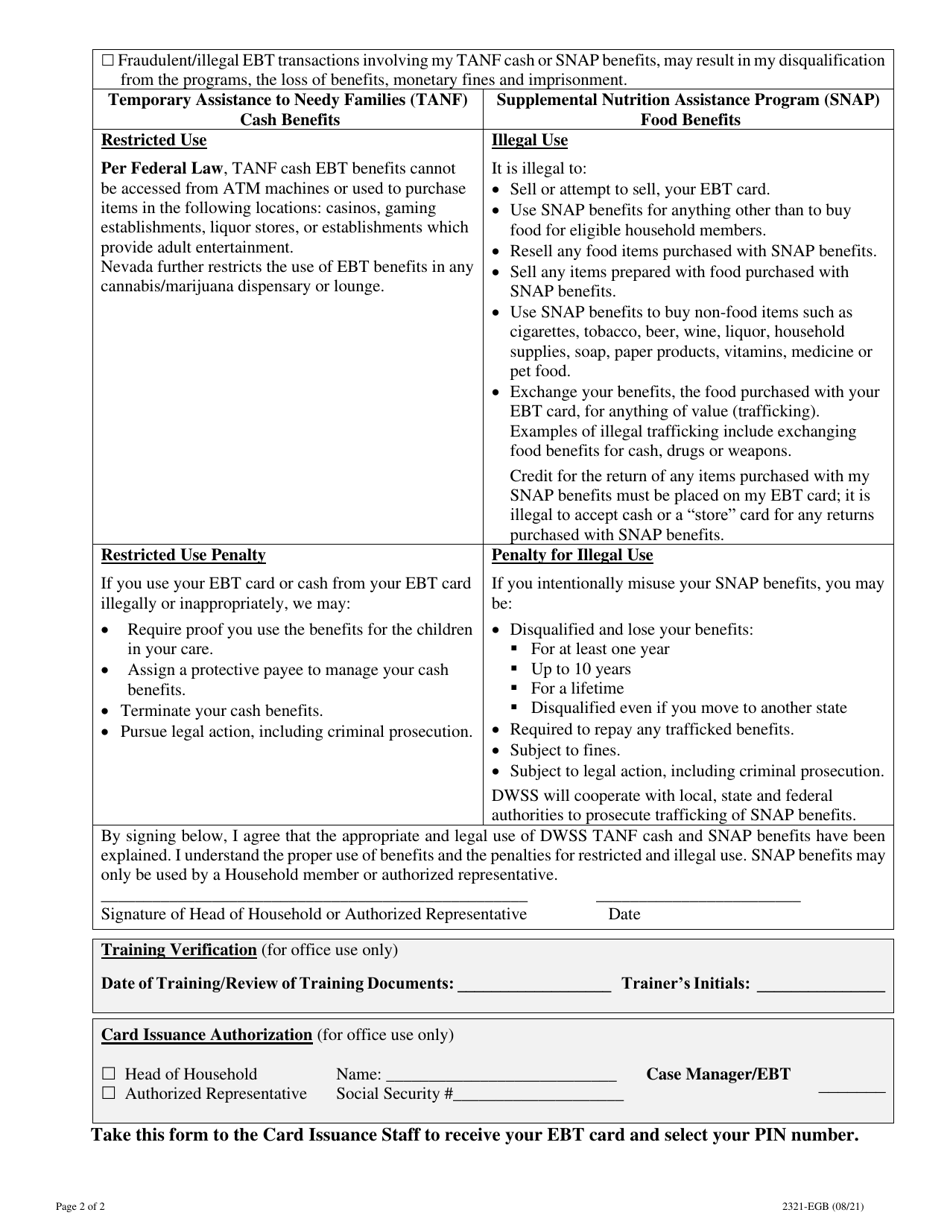 Form 2321-EGB Electronic Benefits Transfer (Ebt) Card Issuance Authorization - Nevada, Page 2