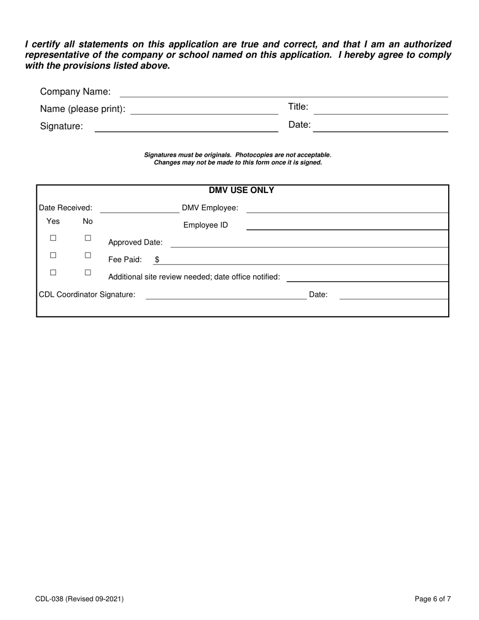 Form CDL-038 Third Party Company  School Renewal Application - Nevada, Page 6