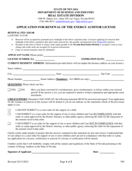 Form 705 Application for Renewal of the Energy Auditor License - Nevada