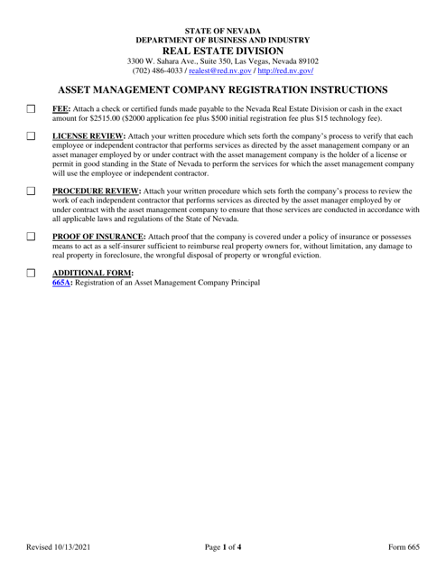 Form 665 Asset Management Company Registration Form - Nevada