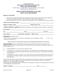 Form 760 Application for Renewal of the Asset Manager Permit - Nevada